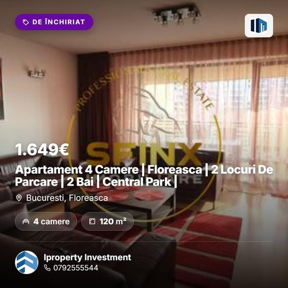 Apartament cu 4 camere decomandat, mobilat în Floreasca