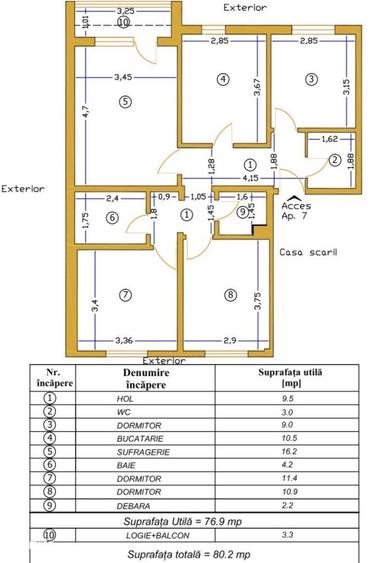 Apartament cu 4 camere, mobilat în Republicii