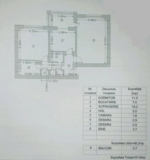 Apartament cu 2 camere decomandat în Eremia