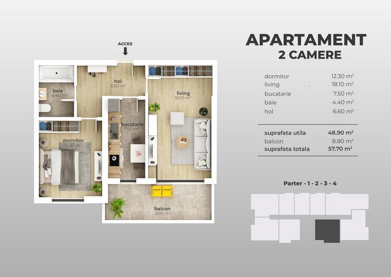 APARTAMENT 2 CAMERE | 57.7 MP | ACCES METROU APARATORII PATRIEI - 7