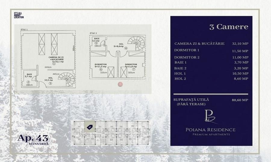 Apartament cu 3 camere decomandat, mobilat în Poiana Brașov