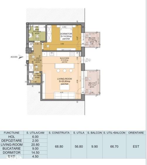 Apartament cu 2 camere, Bloc nou, 66,7 mp, etaj 2, cartier Sarari - 6