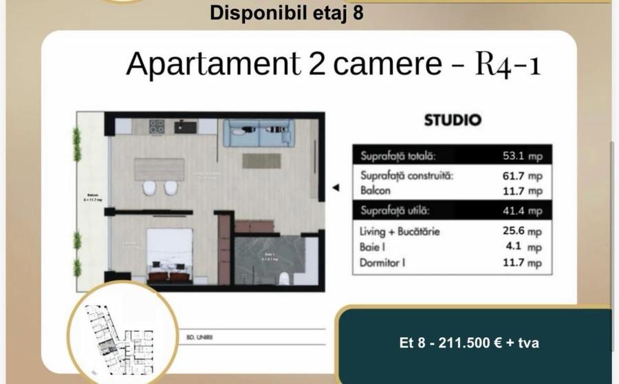 Penthouse cu 2 camere decomandat în Unirii