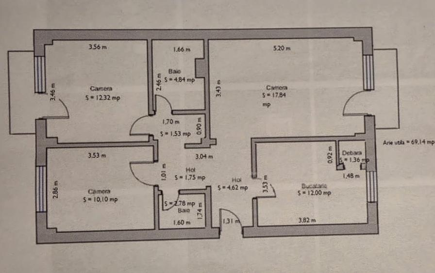 Apartament cu 3 camere decomandat în Soarelui