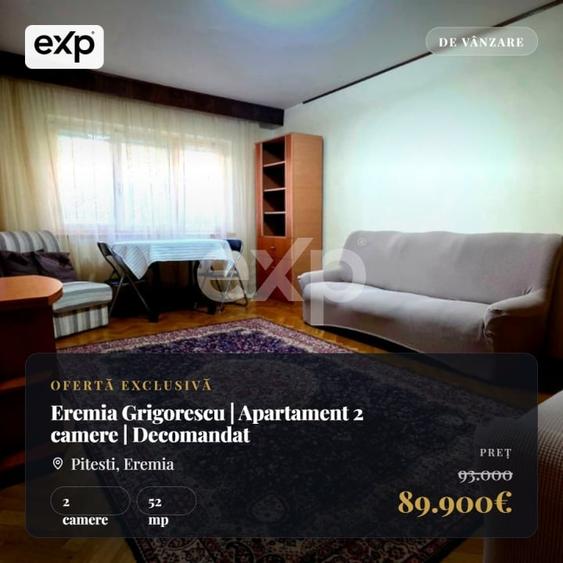 Apartament cu 2 camere decomandat, mobilat în Eremia