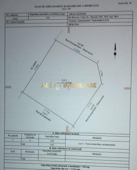 Teren Construcții intravilan de 317 mp, în Berceni