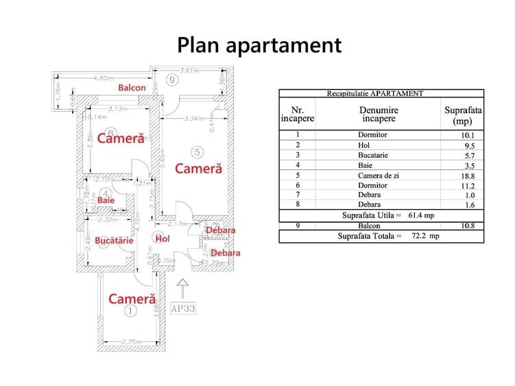 Apartament 3 camere - Domenii, renovat complet, nemobilat, luminos, balcon mare - 15