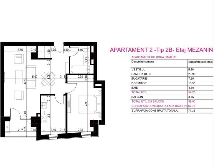 Apartament cu 2 camere semidecomandat în Central