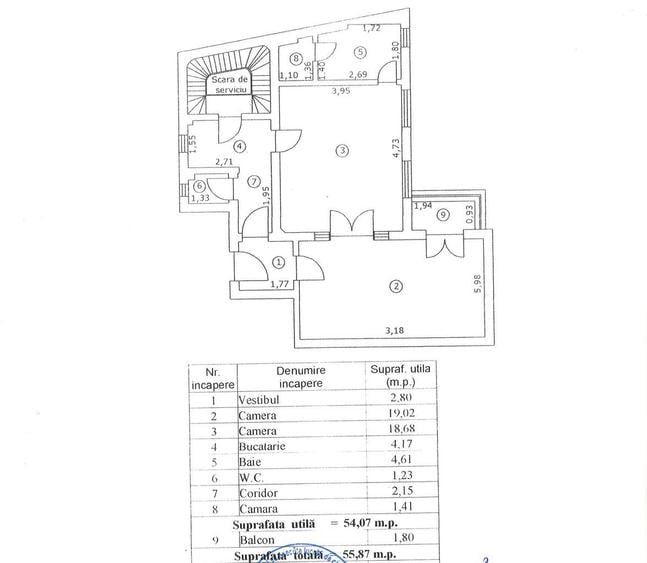 Apartament cu 2 camere decomandat în Centrul Istoric