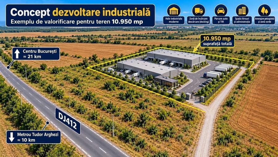 Teren intravilan 10.950 mp Zona mixta rezidentiala / industriala Dobreni, Giurgiu | DJ412