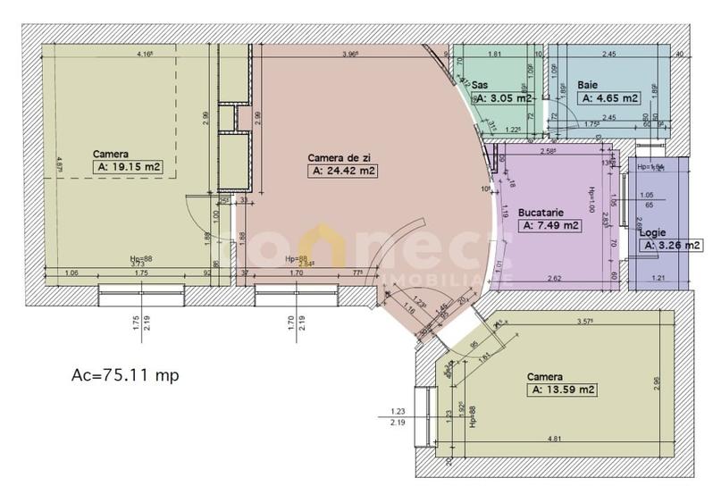 Apartament cu 3 camere semidecomandat, mobilat în Central