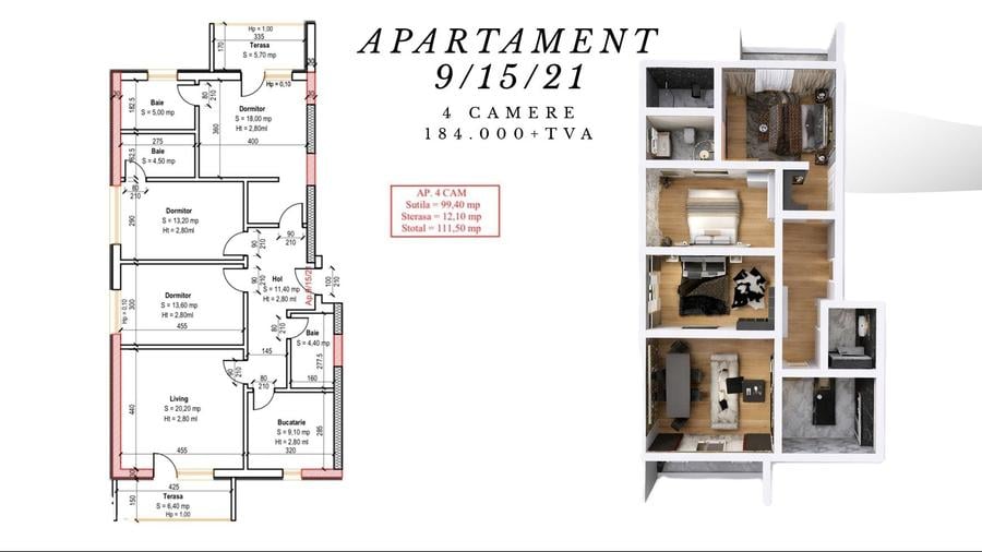 Apartament cu 4 camere în Theodor Pallady