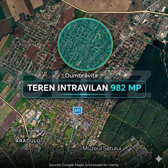 Teren Construcții intravilan de 982 mp, în Dumbrăvița