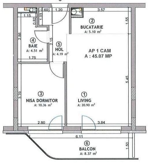 Apartament cu 2 camere semidecomandat în Florești