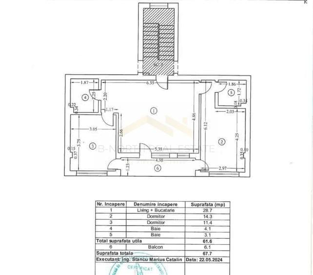 Apartament cu 3 camere în Tunari