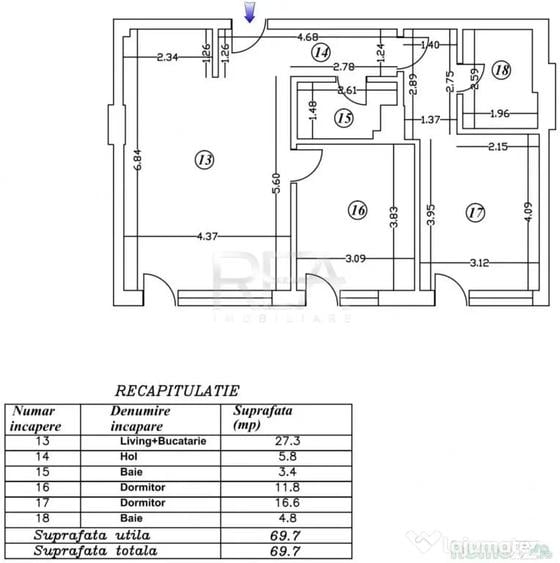 Apartament cu 3 camere semidecomandat în Matei Voievod