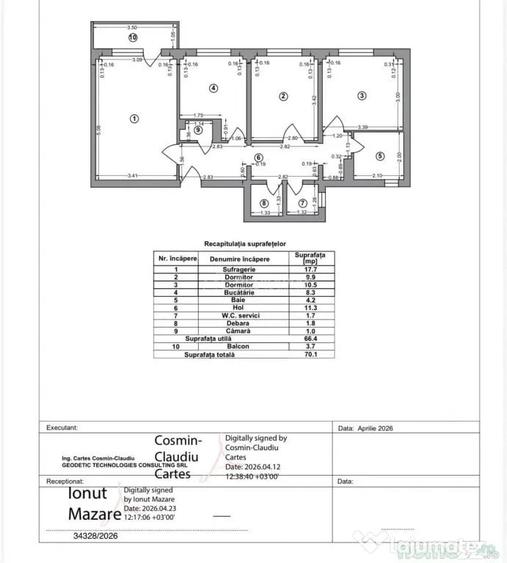 Apartament cu 3 camere decomandat în Tineretului