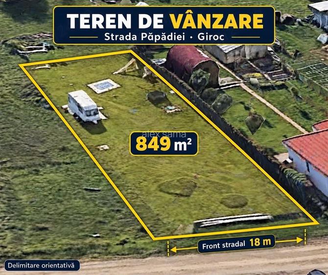 Vanzare Persoana Fizica | Teren intravilan 849 mp | Calea Urseni Giroc | Front 18 m |