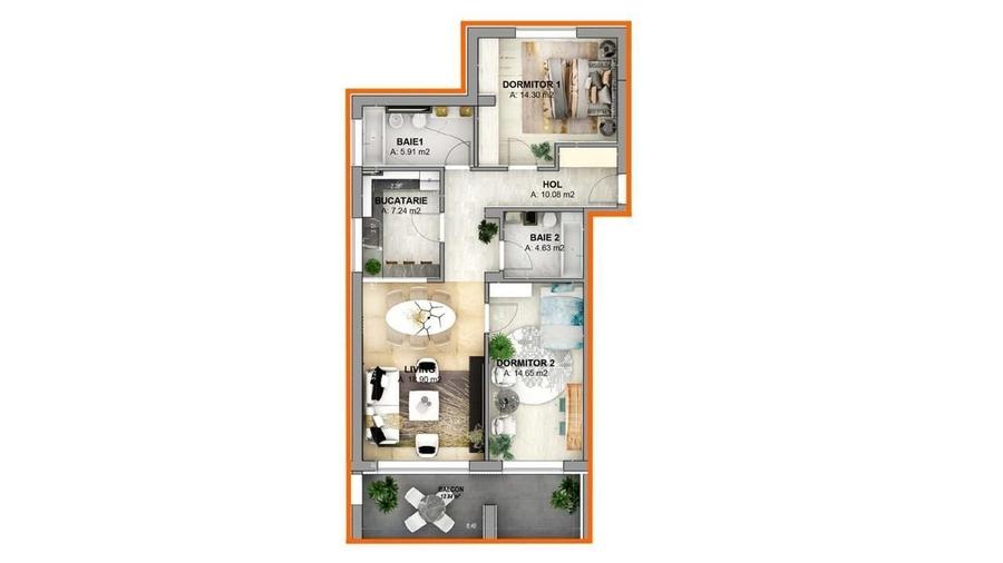 Apartament cu 3 camere în Cristian
