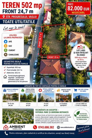 Teren Construcții intravilan de 502 mp, în Central