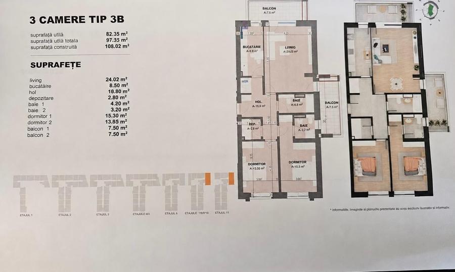 Apartament cu 3 camere decomandat în Străulești