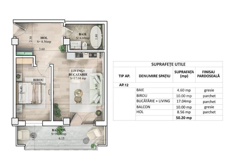 Apartament 2 camere, 50.20 mp, zona Galata - 9