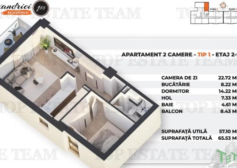 Apartament cu 2 camere decomandat în Alexandriei