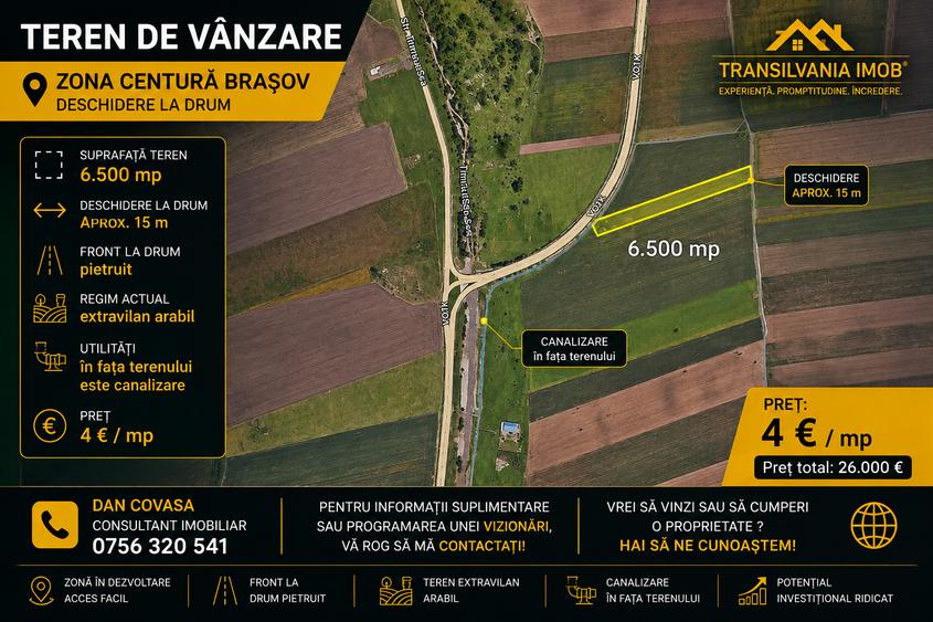 Teren agricol extravilan de 6500 mp, în Centură