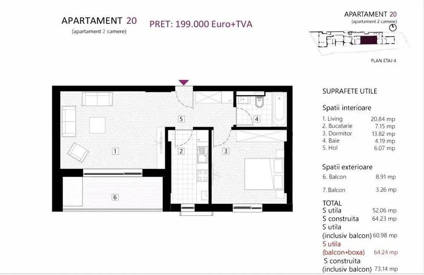 Apartament cu 2 camere decomandat în Ștefan cel Mare