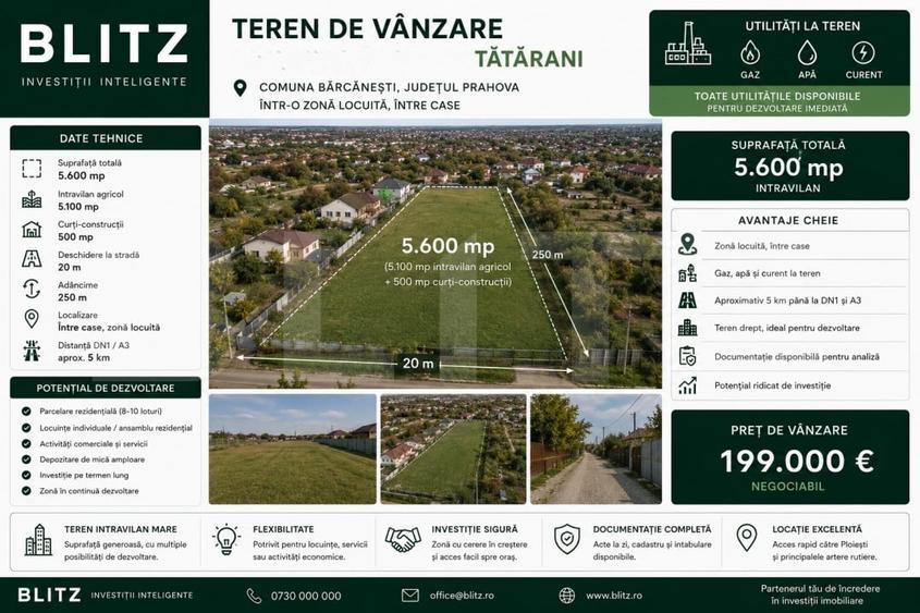 Teren Construcții intravilan de 5600 mp, în Bărcănești