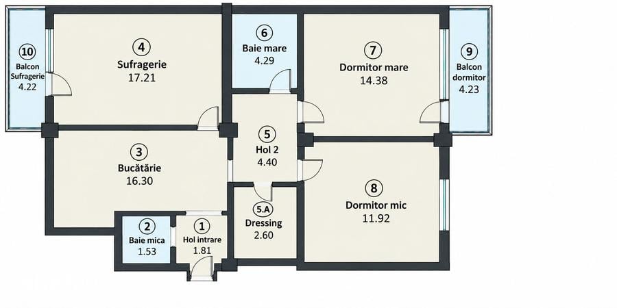 Apartament cu 3 camere în Central