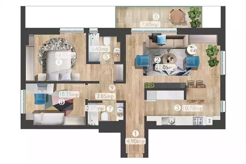 Apartament cu 3 camere decomandat în Central