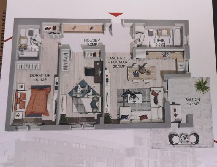 Apartament cu 3 camere decomandat în Central