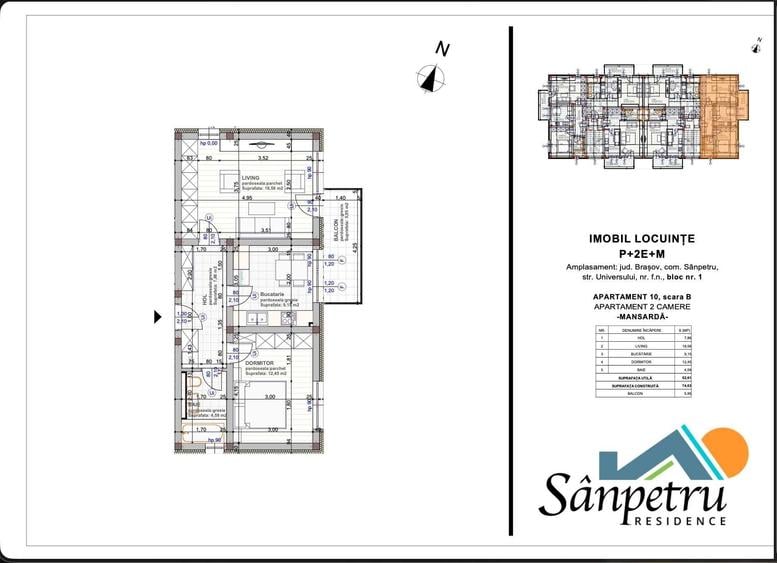 Apartament cu 2 camere decomandat în Sânpetru