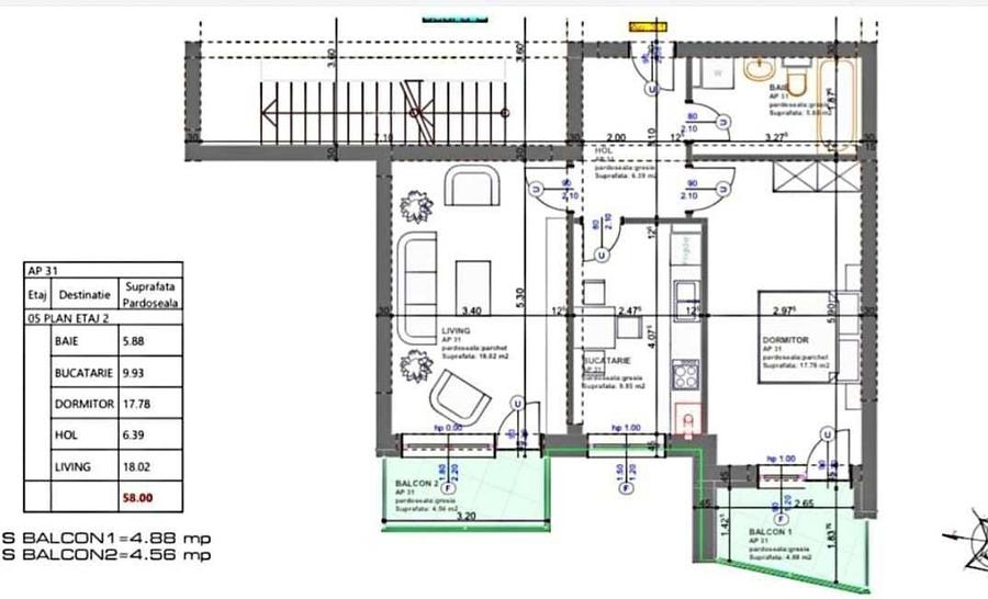 Apartament cu 2 camere decomandat în Dăișoara