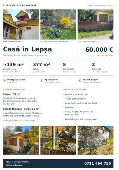 Casa de vacanta in Lepsa, 370m2 teren, 140m2 parter+etaj