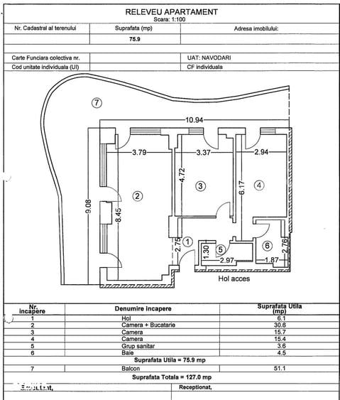 Apartament cu 3 camere în Nord