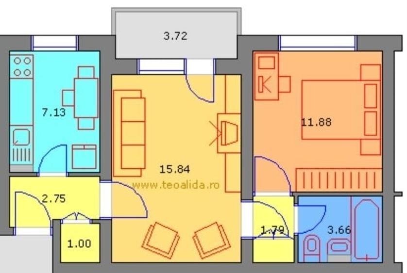 Apartament cu 2 camere semidecomandat în Petros