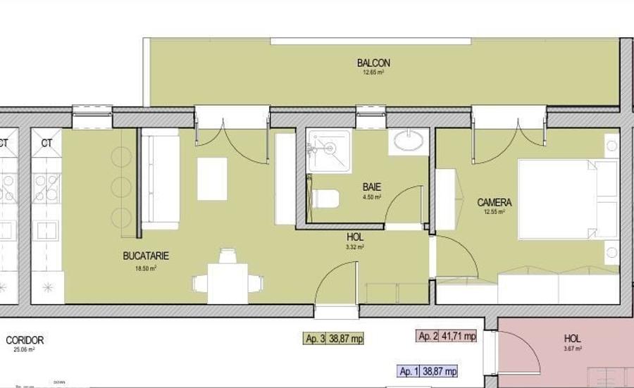 Apartament cu 2 camere semidecomandat în Central