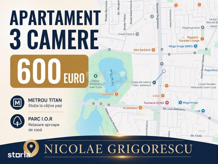 Apartament cu 3 camere decomandat în Titan
