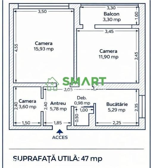 Apartament cu 2 camere decomandat în Romanilor
