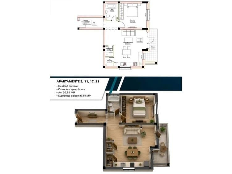 Apartament cu 2 camere în Livezeni