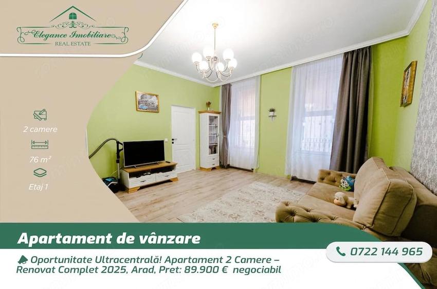 Oportunitate Ultracentrala! Apartament 2 Camere Renovat Complet 2025, Arad, - 1