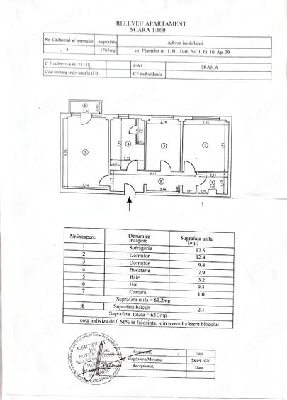 Apartament cu 3 camere decomandat în Central