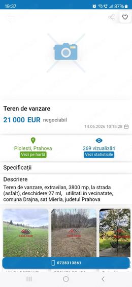 Teren de 3800 mp, în Drajna