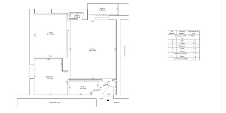 Apartament cu 2 camere semidecomandat în Bălcescu