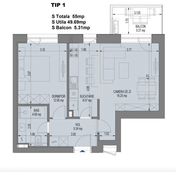 Apartament cu 2 camere în Central