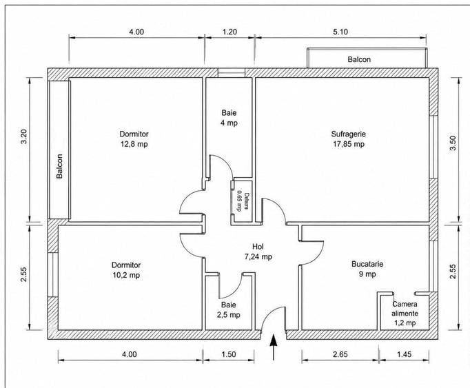 Apartament cu 3 camere decomandate, 65mp, finisat modern, cu 2 bai si 2 balcoane - 1