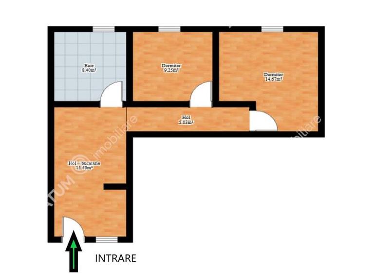 Apartament cu 2 camere decomandat în Piața Cluj