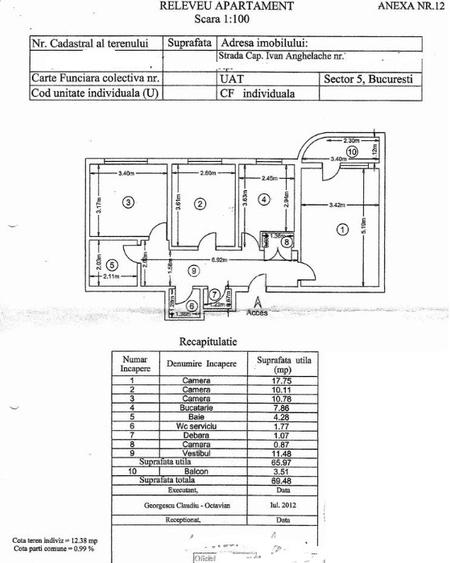 Vanzare apartament 3 camere, Decomandat, etaj 7
